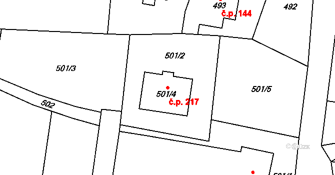 Chlebovice 217, Frýdek-Místek na parcele st. 501/4 v KÚ Chlebovice, Katastrální mapa
