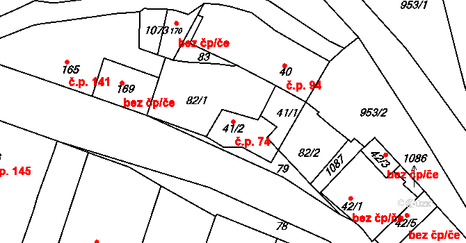 Vanovice 74 na parcele st. 41/2 v KÚ Vanovice, Katastrální mapa