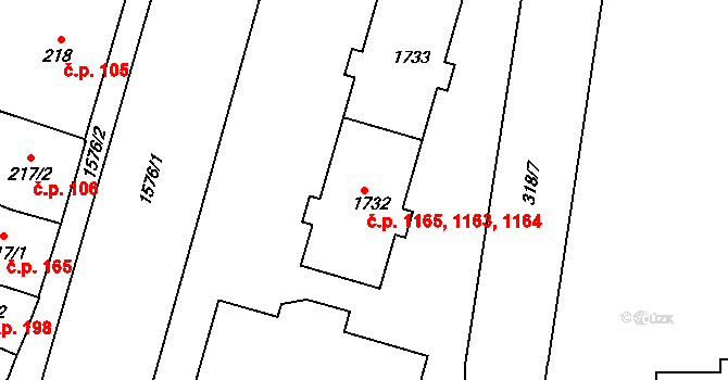 Litovel 1163,1164,1165 na parcele st. 1732 v KÚ Litovel, Katastrální mapa