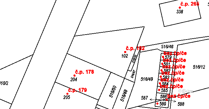 Krauzovna 182, Kly na parcele st. 102 v KÚ Kly, Katastrální mapa