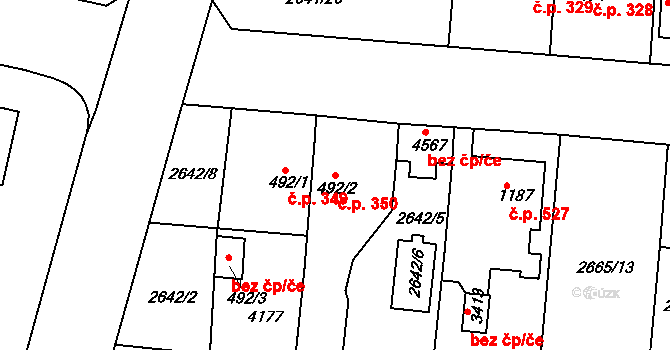 Nové Město 350, Rokycany na parcele st. 492/2 v KÚ Rokycany, Katastrální mapa