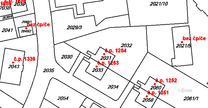 Sokolov 1254 na parcele st. 2031 v KÚ Sokolov, Katastrální mapa