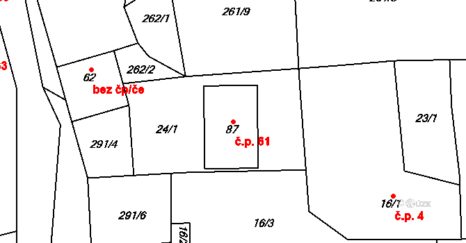 Zibohlavy 61, Kolín na parcele st. 87 v KÚ Zibohlavy, Katastrální mapa