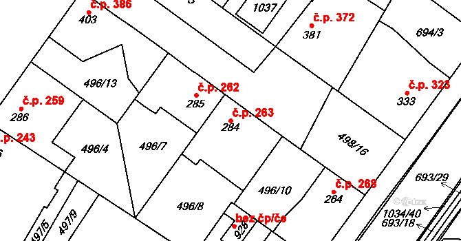 Sendražice 263, Kolín na parcele st. 284 v KÚ Sendražice u Kolína, Katastrální mapa