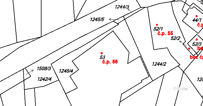 Lhovice 56, Švihov na parcele st. 53 v KÚ Lhovice, Katastrální mapa