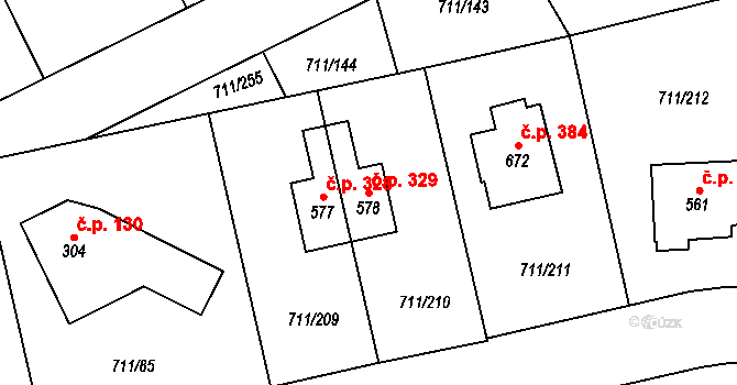 Daliměřice 329, Turnov na parcele st. 578 v KÚ Daliměřice, Katastrální mapa