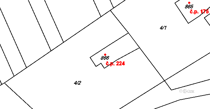Halenkov 224 na parcele st. 866 v KÚ Halenkov, Katastrální mapa