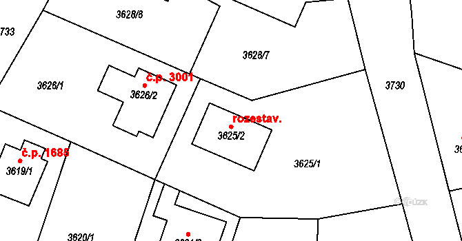 Horní Počernice 27, Praha na parcele st. 3625/2 v KÚ Horní Počernice, Katastrální mapa