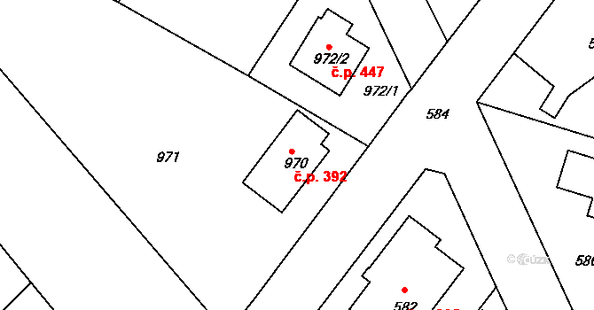 Kolovraty 392, Praha na parcele st. 970 v KÚ Kolovraty, Katastrální mapa