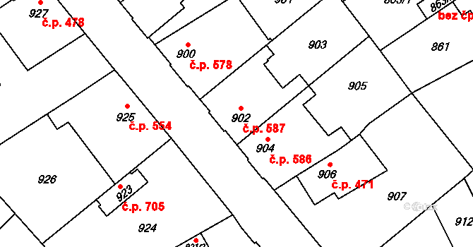 Uhříněves 587, Praha na parcele st. 902 v KÚ Uhříněves, Katastrální mapa