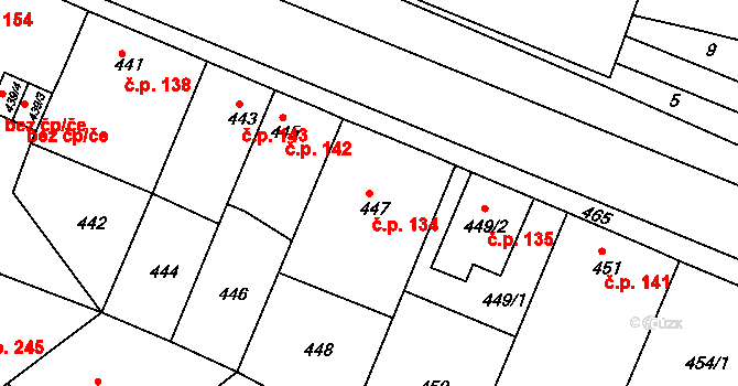 Velká Chuchle 134, Praha na parcele st. 447 v KÚ Velká Chuchle, Katastrální mapa