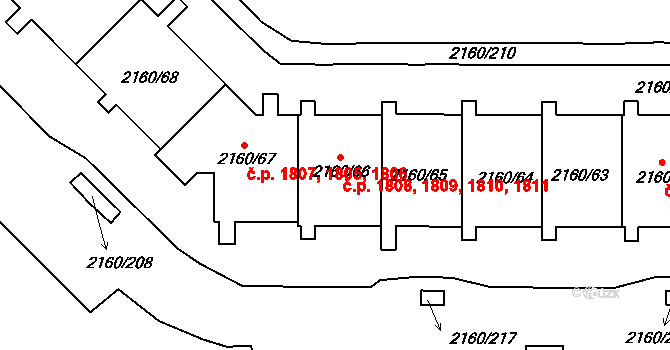 Stodůlky 1808,1809,1810,1811, Praha na parcele st. 2160/66 v KÚ Stodůlky, Katastrální mapa