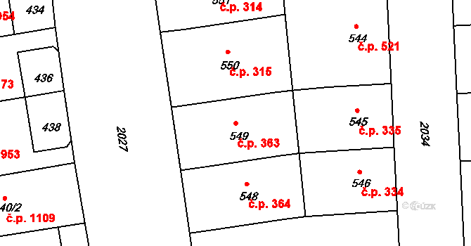 Bubeneč 363, Praha na parcele st. 549 v KÚ Bubeneč, Katastrální mapa