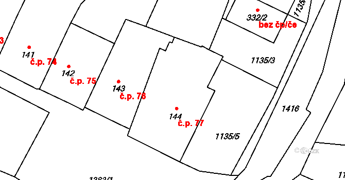 Černý Důl 77 na parcele st. 144 v KÚ Černý Důl, Katastrální mapa