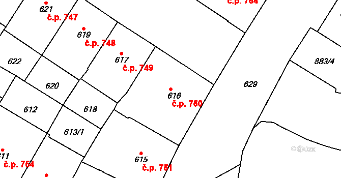 Vršovice 750, Praha na parcele st. 616 v KÚ Vršovice, Katastrální mapa