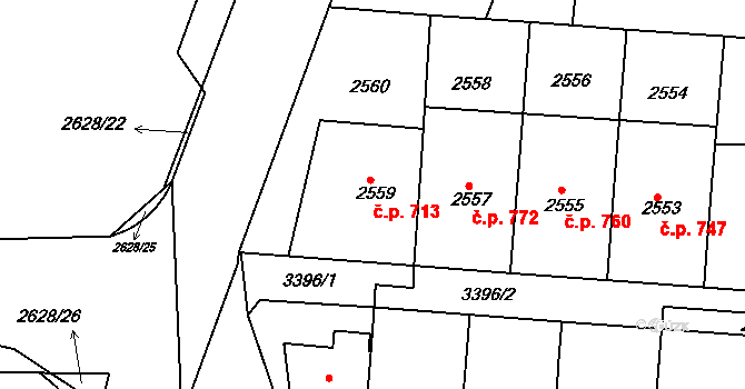 Michle 713, Praha na parcele st. 2559 v KÚ Michle, Katastrální mapa