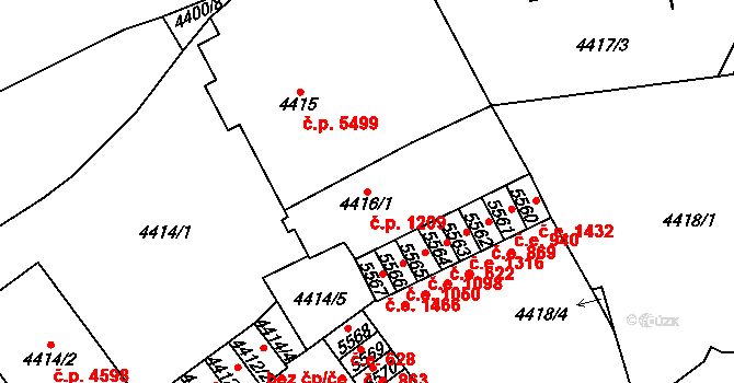 Chomutov 1209 na parcele st. 4416/1 v KÚ Chomutov I, Katastrální mapa