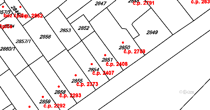 Chomutov 2408 na parcele st. 2851 v KÚ Chomutov II, Katastrální mapa