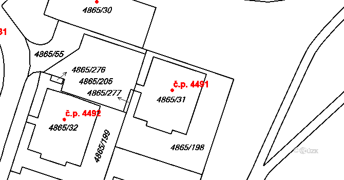 Chomutov 4491 na parcele st. 4865/31 v KÚ Chomutov I, Katastrální mapa