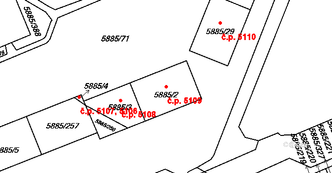 Chomutov 5109 na parcele st. 5885/2 v KÚ Chomutov I, Katastrální mapa