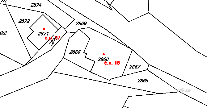 Kněžičky 18, Český Dub na parcele st. 2866 v KÚ Český Dub, Katastrální mapa