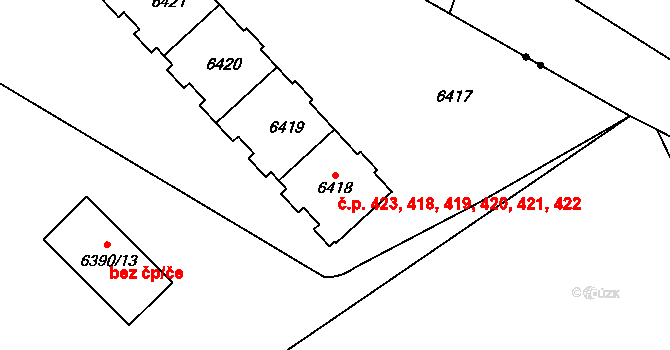 Liberec V-Kristiánov 418,419,420,421,422,, Liberec na parcele st. 6418 v KÚ Liberec, Katastrální mapa