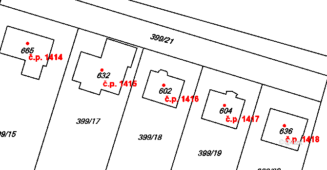 Předklášteří 1416 na parcele st. 602 v KÚ Předklášteří, Katastrální mapa