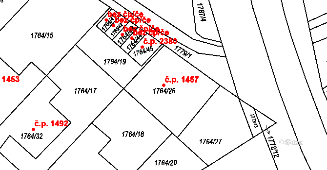 Mizerov 1457, Karviná na parcele st. 1764/26 v KÚ Karviná-město, Katastrální mapa