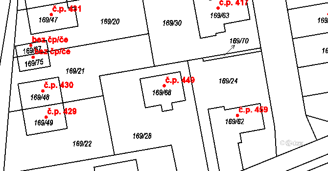 Josefov 449, Jaroměř na parcele st. 169/68 v KÚ Josefov u Jaroměře, Katastrální mapa