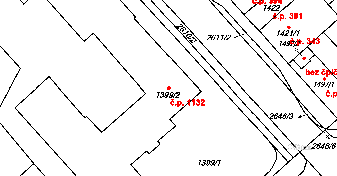 Doubravka 1132, Plzeň na parcele st. 1399/2 v KÚ Doubravka, Katastrální mapa