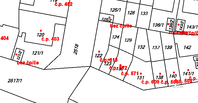 Skvrňany 618, Plzeň na parcele st. 122 v KÚ Skvrňany, Katastrální mapa