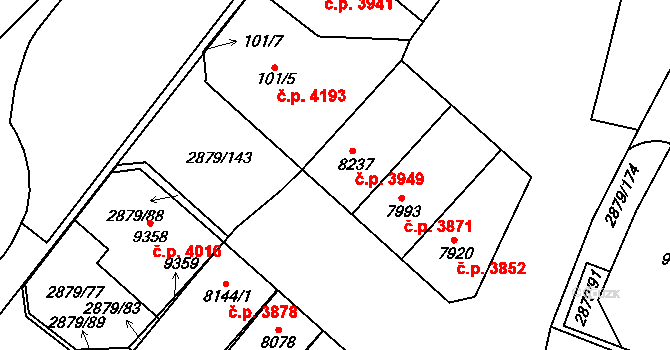 Hodonín 3949 na parcele st. 8237 v KÚ Hodonín, Katastrální mapa