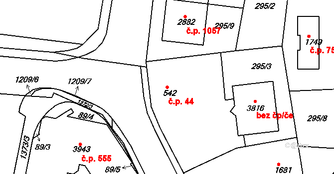 Holínské Předměstí 44, Jičín na parcele st. 542 v KÚ Jičín, Katastrální mapa