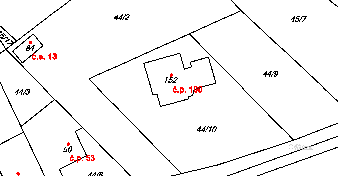 Termesivy 100, Havlíčkův Brod na parcele st. 152 v KÚ Termesivy, Katastrální mapa