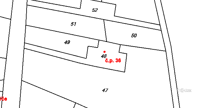 Lasvice 36, Zákupy na parcele st. 48 v KÚ Lasvice, Katastrální mapa