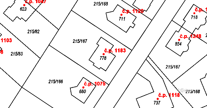Rudná 1183 na parcele st. 778 v KÚ Hořelice, Katastrální mapa