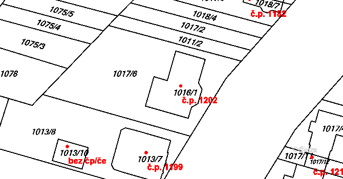 Mutěnice 1202 na parcele st. 1016/1 v KÚ Mutěnice, Katastrální mapa