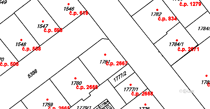 Východní Předměstí 2667, Plzeň na parcele st. 1781 v KÚ Plzeň, Katastrální mapa