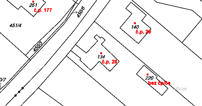 Ptýrovec 28, Ptýrov na parcele st. 134 v KÚ Ptýrov, Katastrální mapa