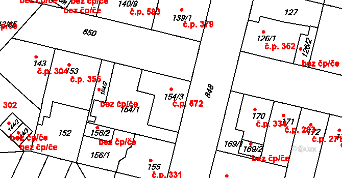 Doudlevce 572, Plzeň na parcele st. 154/3 v KÚ Doudlevce, Katastrální mapa