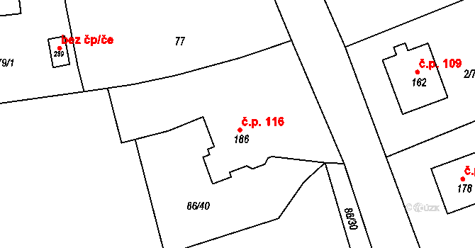 Chrastavice 116 na parcele st. 186 v KÚ Chrastavice, Katastrální mapa