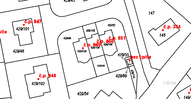 Slivenec 850, Praha na parcele st. 429/104 v KÚ Slivenec, Katastrální mapa