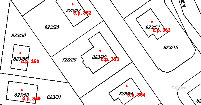 Nové Homole 353, Homole na parcele st. 823/80 v KÚ Homole, Katastrální mapa