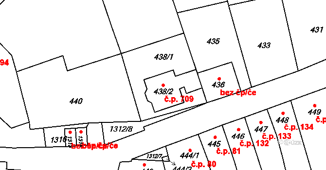 Velké Opatovice 709 na parcele st. 438/2 v KÚ Velké Opatovice, Katastrální mapa