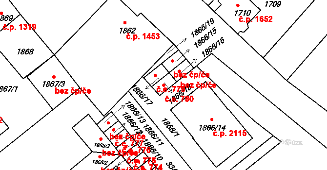 Louny 780 na parcele st. 1866/18 v KÚ Louny, Katastrální mapa