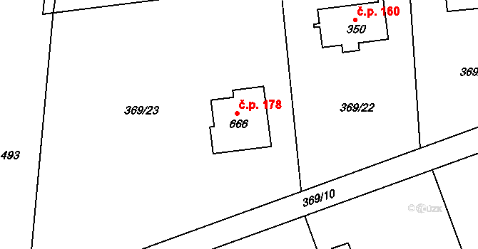 Řež 178, Husinec na parcele st. 666 v KÚ Husinec u Řeže, Katastrální mapa