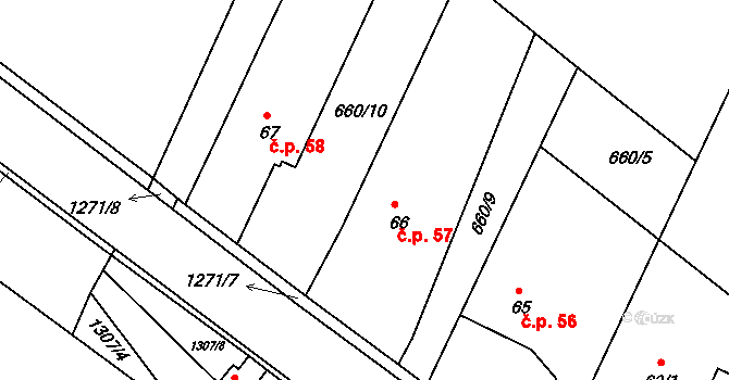 Rohy 57 na parcele st. 66 v KÚ Rohy, Katastrální mapa