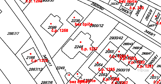 Rosice 1257 na parcele st. 2248 v KÚ Rosice u Brna, Katastrální mapa