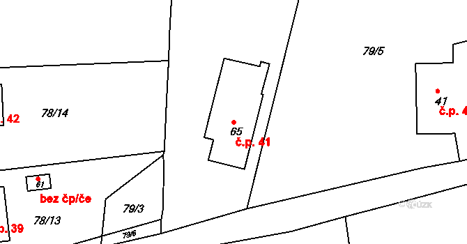 Kardavec 41, Hluboš na parcele st. 65 v KÚ Kardavec, Katastrální mapa