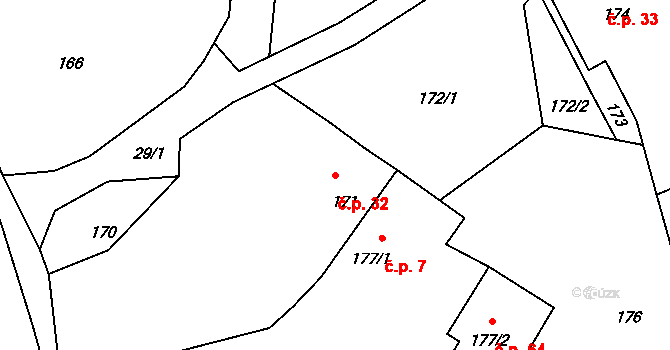 Číměř 32 na parcele st. 171 v KÚ Číměř nad Jihlavou, Katastrální mapa